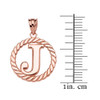 Rose Gold "J" Initial in Rope Circle Pendant Necklace