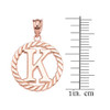 Rose Gold "K" Initial in Rope Circle Pendant Necklace