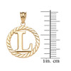 Yellow Gold "L" Initial in Rope Circle Pendant Necklace