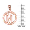 Rose Gold "M" Initial in Rope Circle Pendant Necklace