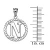 White Gold "N" Initial in Rope Circle Pendant Necklace