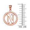 Rose Gold "N" Initial in Rope Circle Pendant Necklace