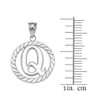 White Gold "Q" Initial in Rope Circle Pendant Necklace