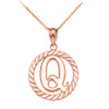 Rose Gold "Q" Initial in Rope Circle Pendant Necklace