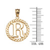 Yellow Gold "R" Initial in Rope Circle Pendant Necklace