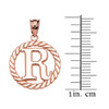 Rose Gold "R" Initial in Rope Circle Pendant Necklace