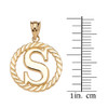 Yellow Gold "S" Initial in Rope Circle Pendant Necklace