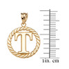 Yellow Gold "T" Initial in Rope Circle Pendant Necklace