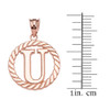 Rose Gold "U" Initial in Rope Circle Pendant Necklace