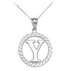 White Gold "Y" Initial in Rope Circle Pendant Necklace