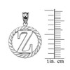 White Gold "Z" Initial in Rope Circle Pendant Necklace