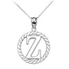 Sterling Silver "Z" Initial in Rope Circle Pendant Necklace