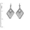 Sterling Silver Detailed Rhombus Filigree Diamond Cut Dangling Earrings