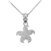 White Gold Textured Star Fish Pendant Necklace