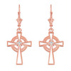 14k Rose Gold Irish Celtic Cross Earrings