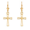 14k Yellow Gold Cutout Heart Cross Earrings