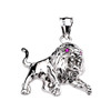 White Gold Red Cz Roaring Full Body Lion Pendant