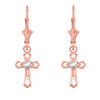 14k Two Tone Rose and Whtie Gold Heart Cross Earrings