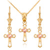 14k Two Tone Yellow and Rose Gold Heart Cross Necklace and Earring Set