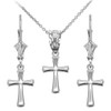 14k White Gold Rounded Mini Cross Necklace Earring Set