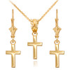 14k Yellow Gold Smooth Mini Cross Necklace Earring Set