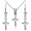 Sterling Silver Smooth Mini Cross Necklace Earring Set