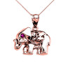 Rose Gold Red CZ Elephant Pendant Necklace