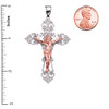 Two-Tone White Gold INRI Crucifix Pendant Necklace (Large)