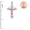 Two-Tone White Gold INRI Crucifix Pendant Necklace (Medium)