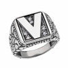 Sterling Silver Diamond Men's Initial "V" Nugget Ring