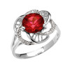 White Gold Garnet Solitaire Modern Flower Ladies Ring