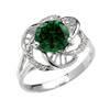 White Gold  (LCE) Emerald Solitaire Modern Flower Ladies Ring