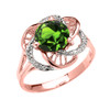 Rose Gold CZ Peridot Solitaire Modern Flower Ladies Ring