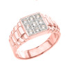 Rose Gold Cubic Zirconia Men's Ring With Watch Band Design