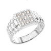 White Gold Cubic Zirconia Men's Ring With Watch Band Design