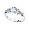 White Rose Gold Diamond and Aquamarine Oval Solitaire Proposal Ring