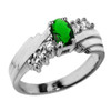 Sterling Silver White Topaz and Emerald Ladies Ring