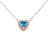 Elegant Rose Gold Diamond and December Birthstone Heart Solitaire Necklace