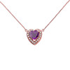 Elegant Rose Gold Diamond and February Birthstone Amethyst Heart Solitaire Necklace