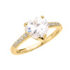 Yellow Gold Dainty Diamond Engagement Ring With 3 Carat Heart Shape Cubic Zirconia Center Stone