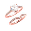 Rose Gold Dainty Diamond Wedding Ring Set With 3 Carat Heart Shape Cubic Zirconia Center Stone
