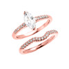 Rose Gold Dainty Diamond Wedding Ring Set With 1.25 Carat Marquise Shape Cubic Zirconia Center Stone