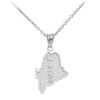 White Gold Maine State Map Pendant Necklace