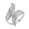 White Gold Unique Textured Leaf Wrap Flower Ring