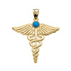 Yellow Gold Turquoise "Caduceus"  Medical Pendant Necklace