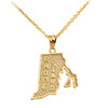 Yellow Gold Rhode Island State Map Pendant Necklace