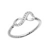 White Gold Dainty Diamond Infinity Promise Ring With Rope Design Band