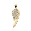 Elegant Yellow Gold CZ Angel Wing Pendant Necklace
