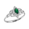 White Gold Diamond and Oval Emerald Trinity Knot Proposal Ring