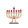 Ruby and Diamond Rose Gold Menorah Pendant Necklace